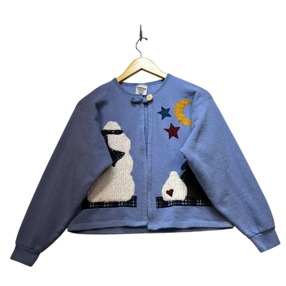 Comfort Colors Womens Cardigan Sweater Small Fleece Holiday Christmas Applique